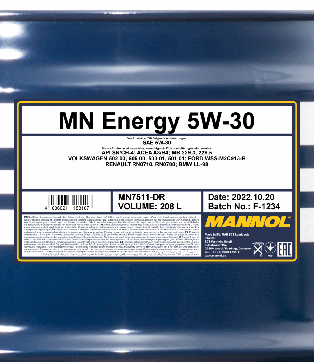 Mannol Energy 5W30 C3 Fully Synthetic Engine Oil, 1 Litre - R S Cars  Bedfordshire Ltd