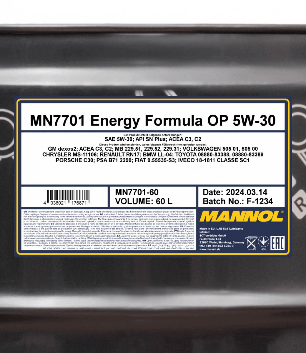 Mannol Energy Formula C4 5W-30 20L - One Stop Motorshop