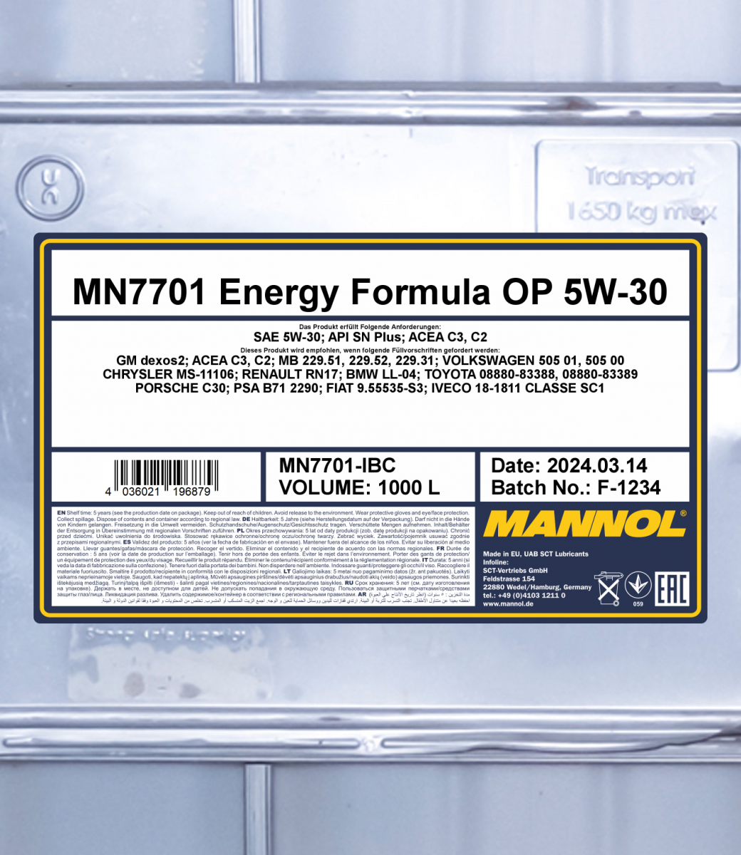 LavAvto - SYNTHETIC OIL Energy Formula OP 5W-30 20L API SL/CF MANNOL