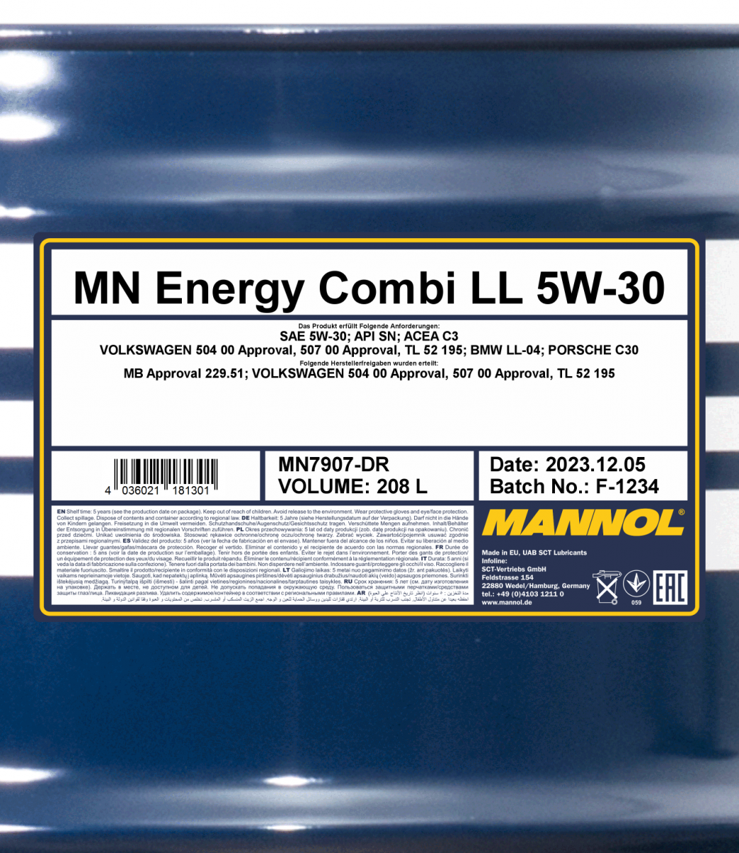 Motoröl MANNOL 5W-30 Energy Combi LL 2 X 4 Liter online im MVH Sh, 50,95 €