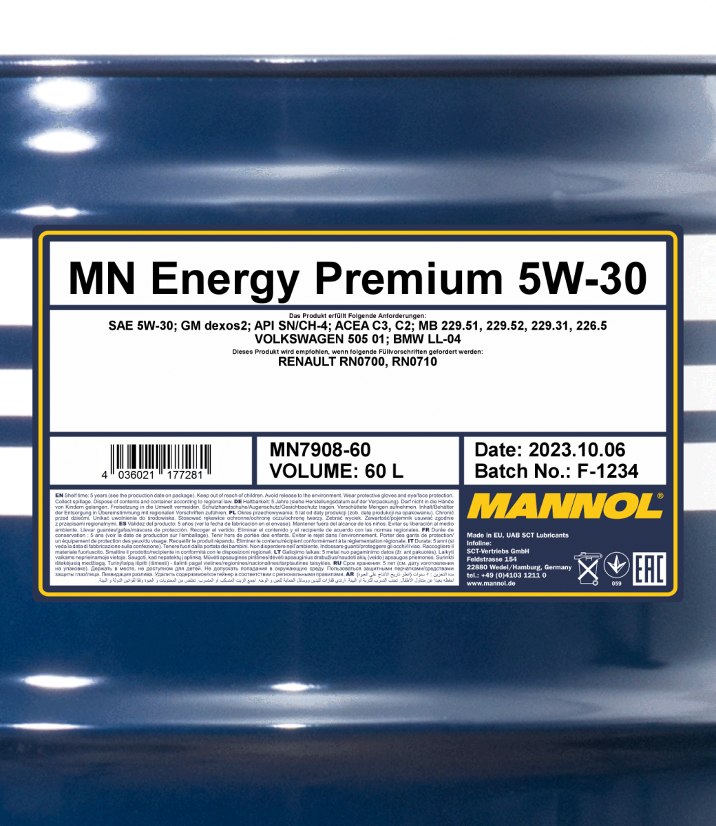 Mannol USA Inc. - ⚡#MercedesBenz #Approval 229.51⚡ ✓ MANNOL Energy Premium  5W-30 API SN/CF - Fully synthetic engine oil that is designed to be used in  petrol and diesel engine vehicles, which