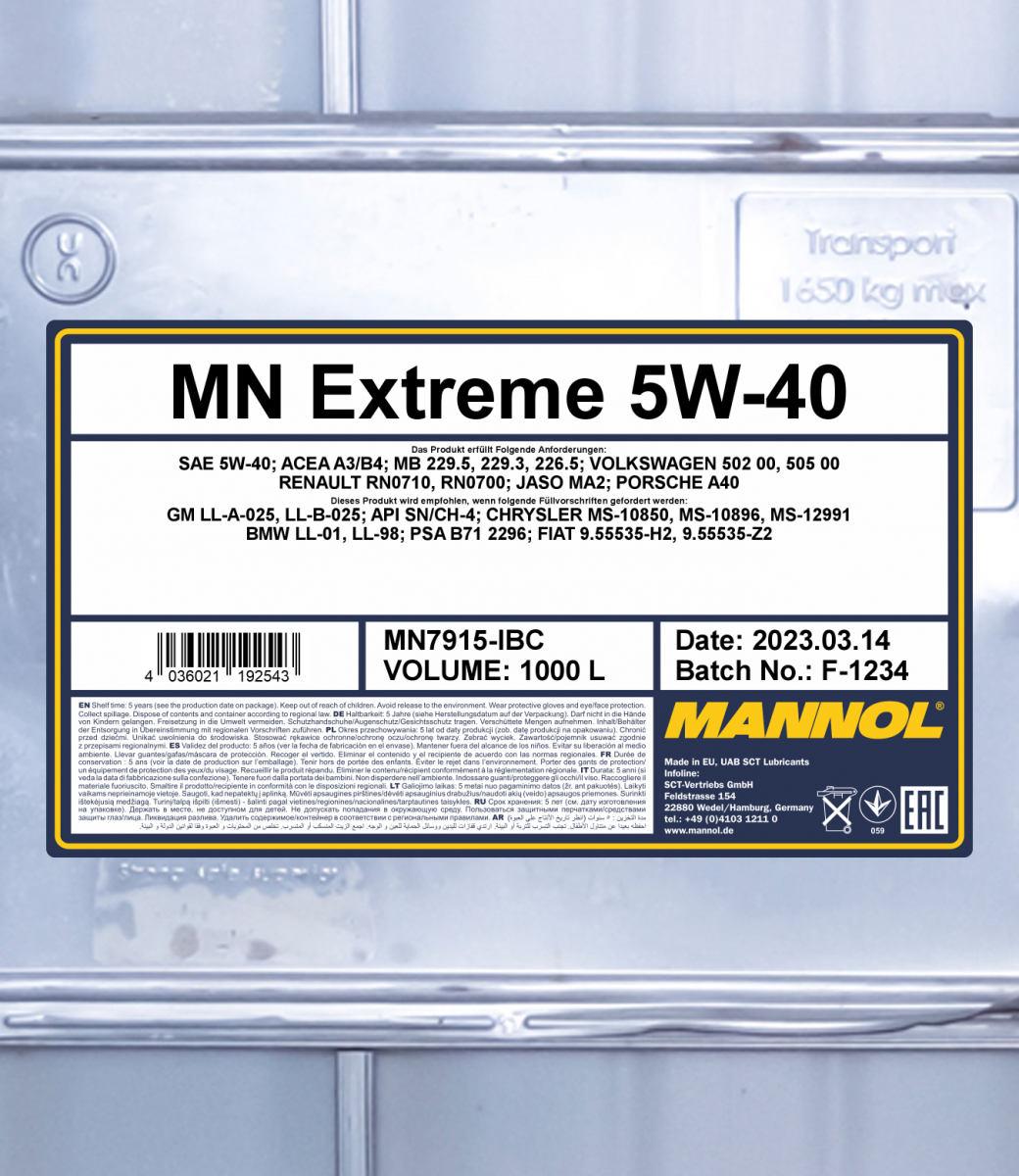 MANNOL Extreme 5W-40 Motoröl 5l - SAE 5W-40 - PKW Motoröle