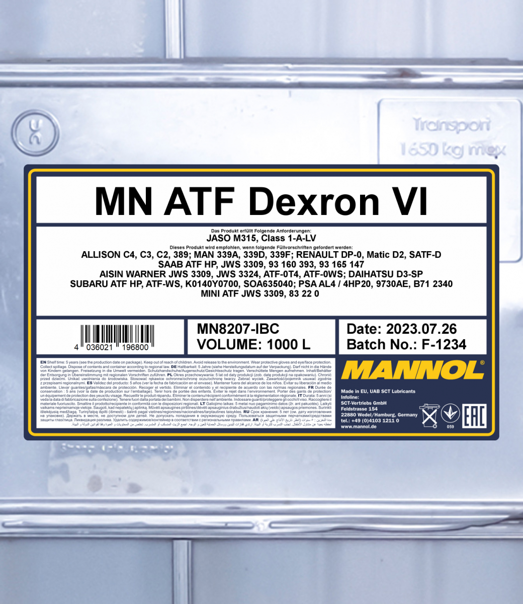 Mannol 20L Automatic Transmission Fluid Dexron VI Ford Mercon LV